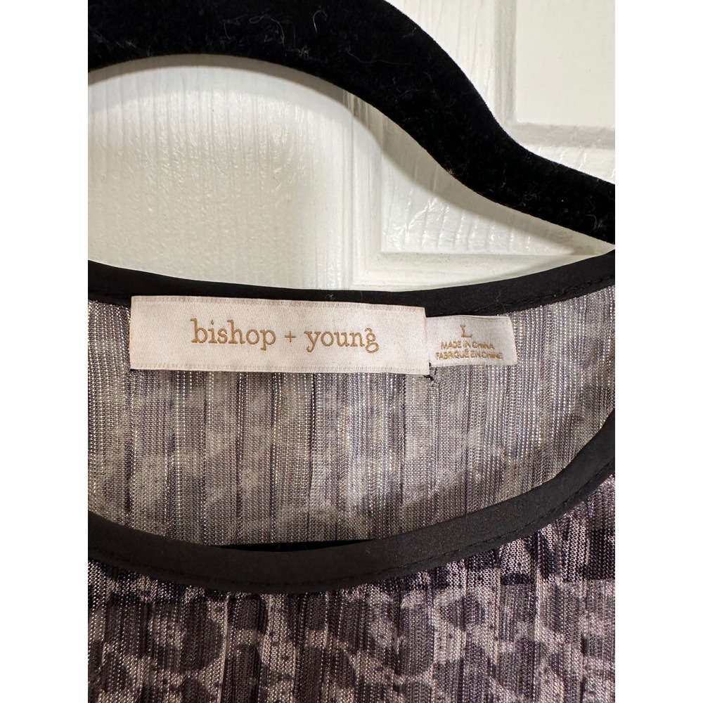 Bishop + Young Metallic Leopard Print Mesh Long Sleeve Top Large - Picture 4 of 7